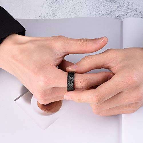 King Will Hammered 8mm Silver Tungsten Ring Hammer Men Wedding Band Comfort Fit - color: wood-black