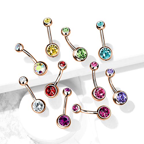 Belly Button Piercing Ring 14 Gauge Surgical Steel - color: ROSE GOLD AB GEMS