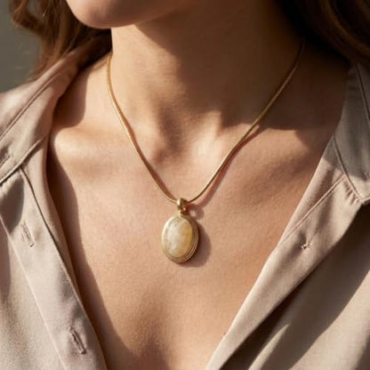 Sonateomber Gold Stone Pendant Necklace for Women, Chunky Statement Dainty Heart Oval Natural Gemstone Dangle Necklaces Wedding Prom Accessories Fashion Jewelry Gift - color: White