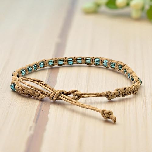 BlueRica Hemp Anklet with Glass Beads - style: Turquoise