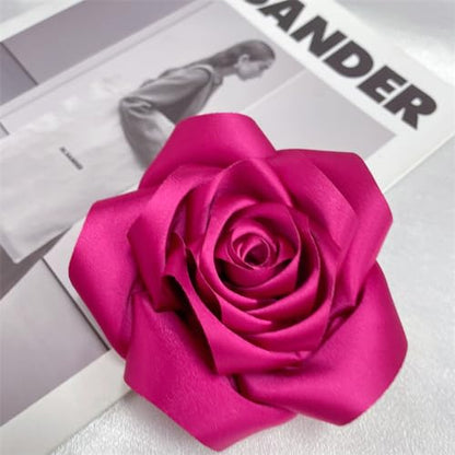 Satin Rose Flower Large Brooch Lapel Pins Handmade Fabric Flower Brooches Pin Classic for Wedding Party Dance Banquet for Women Men Dress Suit Clothes Accessories JewelryGifts 110mm - color: Hot Pink