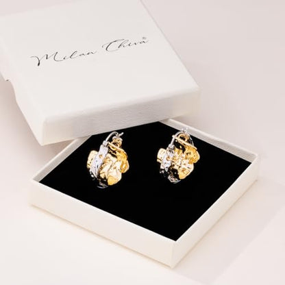 Milan Chiva 14K Gold Plated Small Huggie Dangle Earrings | Lightweight Trendy Heart Dainty Jewelry Hypoallergenic Chunky Gold Hoops Earrings Jewelry Mothers Day Gift for Women - color: D-White Gold