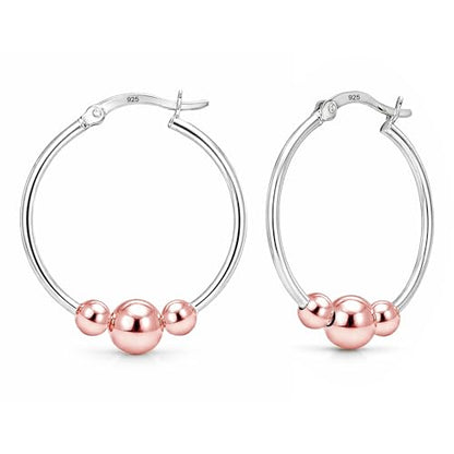 LeCalla 925 Sterling Silver Hoop Earrings for Women | Lightweight Two-Tone & Gold-Plated Hoops Earring Jewelry | Bead Ball & Evil Eye Click-Top Round & Oval Hoop Earrings Jewelry Gifts - color: Rose-Gold-Round