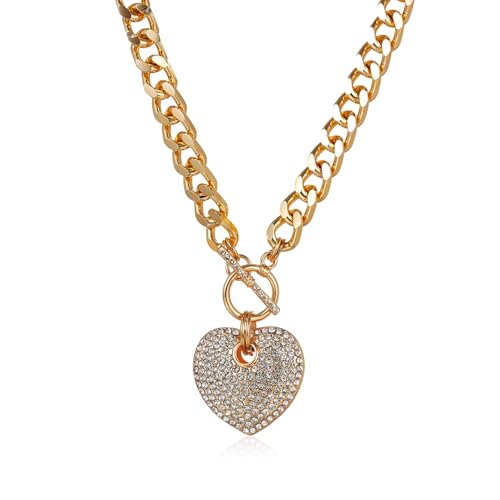 14K Gold Plated Heart Chain Necklace Women Trendy Cuban Link Paperclip Chain Toggle Clasp Necklace Fashion Chunky Jewelry for Women - color: Heart-1