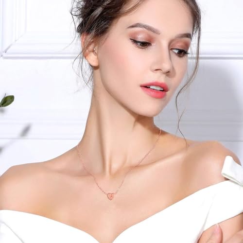 Turandoss Tiny Heart Initial Necklaces for Girls | 14K Rose Gold Plated Heart Pendant Handmade Dainty Letter Initial Necklaces for Teen Girls Jewelry - color: B