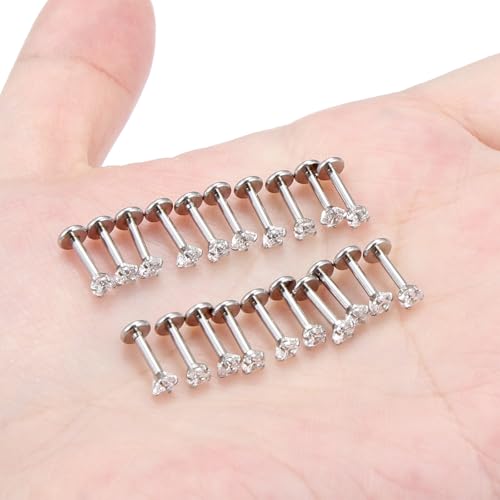 16G Lip Rings Stainless Steel Tragus Helix Conch Piercing Jewelry Snake Bite Piercing Monroe Lip Rings Labret Medusa Cartilage Lobe Earrings Studs Piercing Jewelry 6MM 8MM 10MM Silver - color: Clear Cz-6MM