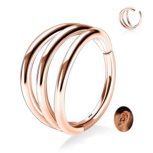 FUNLMO Conch Helix Tragus Rook Daith Piercing Jewelry Triple Hoop Nose Ring Septum Ring Nose Ring Cartilage Hoop Earring 316L Surgical Steel Nose Hoop Lip Ring 16G 10mm Rose Gold