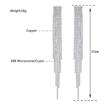 Silver Rhinestone Crystal Bridal Chandelier Long Tassels Dangle Earrings for Wedding - color: A-1