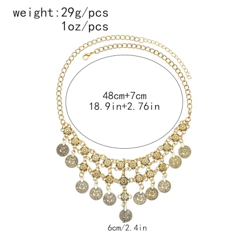 Boho Coin Charm Necklace for Women Layered Gold Coin Beaded Pendant Necklace Pirate Necklace Chunky Coins Tassel Ethnic Gypsy Costume Accessories - style: B