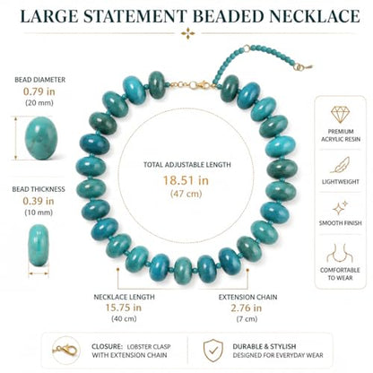 Chunky Acrylic Beaded Necklace for Women, Boho Oversized Disc Fake Turquoise Resin Bead Chain Statement Choker Lightweight Adjustable Summer Beach Jewelry Gift - color: Oversize Disc Green