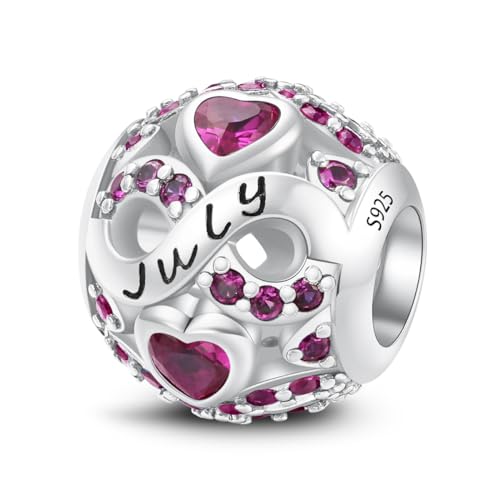 MICOO 925 Sterling Silver Jan-Dec Birthstone Charms For Bracelets and Necklaces, Original DIY Bead Charms With Cubic Zirconias Jewelry Birthday Gifts For Women. - color: 7-July Birthstone charm