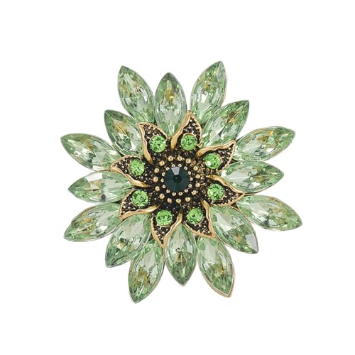 Sparkling Rhinestone Flower Brooch Pin Fashion Crystal Sunflower Brooch Floral Lapel Pins Red/Green/Purple/Pink Crystal CZ Broochs Large Flower Pin Clothes Hat Bag Dress Broochs Wedding Bridal Jewelry for Women - color: Green