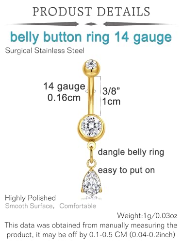 QWALIT Belly Button Rings 14G Surgical Steel Belly Rings CZ Opal Navel Piercing Jewelry for Women Girls 3/8" 10mm Silver Rose Gold - color: G2- Mix 6pcs - gold