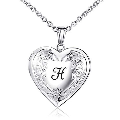 YOUFENG Locket Necklace that Holds Pictures Initial Alphabet A-Z Letter Pendant Necklace Platinum Plated Gifts for Women - style: H