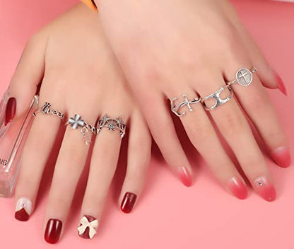 TAMHOO 9/12/15/16 Pcs Open Rings Set for Women with Sparkling Cubic Zirconia- Finger Rings Pack Stackable Rings for Teens,White Gold/Rose Gold/Gold Tone Rings for Girls - style: #4-16pcs/Gothic rings
