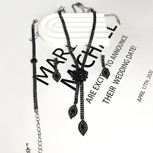 4 Pieces Cubic Zirconia Wedding Jewelry Sets for Bride Rhinestone Bridal Jewelry Set Necklace Bracelet Earring Ring for Brides Bridesmaid for Wedding Party - color: 3 PCS-Black