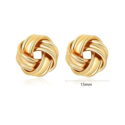 Love Knot Stud Earrings for Women Gold Plated Knot Earrings Geometric Twisted Statement Earrings Trendy Jewelry - color: Gold 15mm Knot