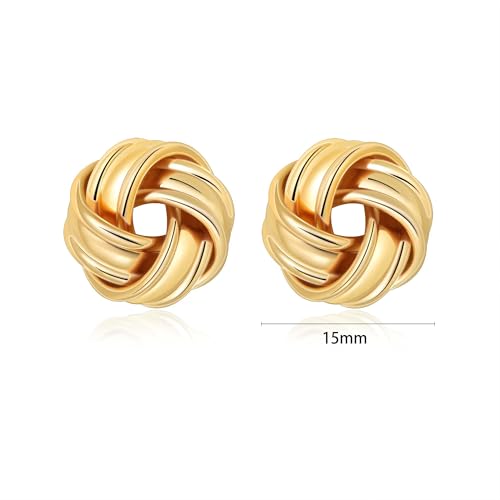 Love Knot Stud Earrings for Women Gold Plated Knot Earrings Geometric Twisted Statement Earrings Trendy Jewelry - color: Silver 15mm Knot