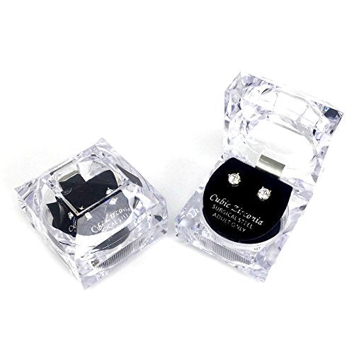 Stainless Steel Round Cut Cubic Zirconia Stud Earrings With Clear Case - Gold, Silver (3mm~12mm) - color: 5mm-Silver