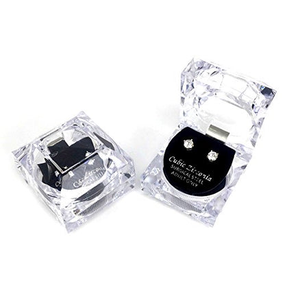 Stainless Steel Round Cut Cubic Zirconia Stud Earrings With Clear Case - Gold, Silver (3mm~12mm) - color: 5mm-Silver