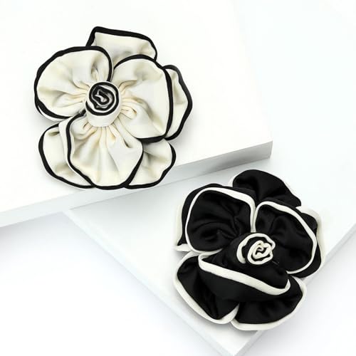 Camellia Flower Brooch Pin for Women Black Flower Brooches Large Fabric Flowers Brooch for Women Dress Accessorie - color: White flower brooch