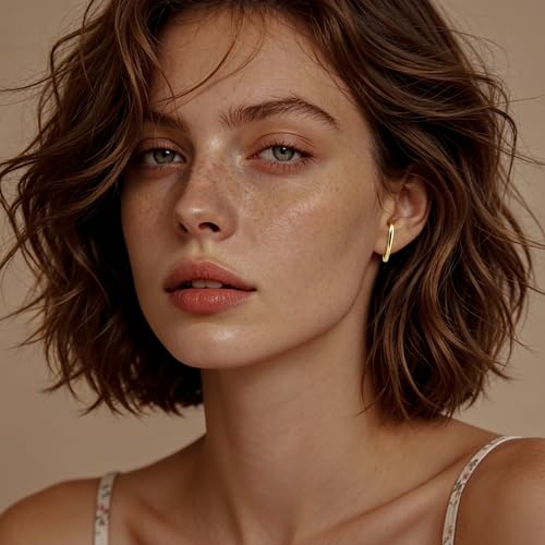 CZ Suspender Cuff Stud Earrings Wrap Earlobe Silver Post Cubic Zirconia Minimalist Jewelry for Women - color: Gold Smooth Polished
