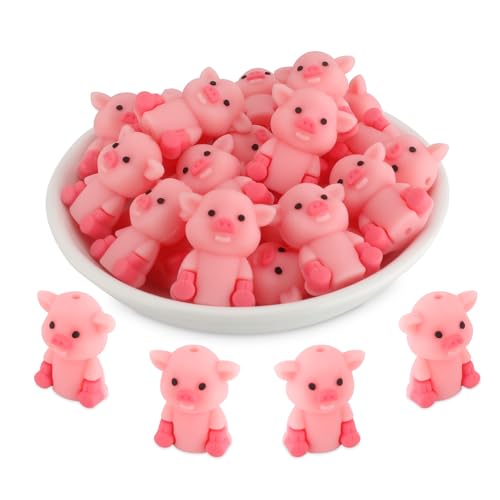 12pcs 3D Pig Silicone Focal Beads for Pens | Focal Beads for Keychain Making,Pens,Bracelet,Necklace Crafts,Bulk Silicone Beads for DIY（3D Pig） - color: 3D Pig