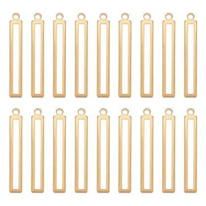 BENECREAT 50pcs Rectangle Hollow Brass Pendants, Golden Bezel Link Charm Frame Charms for DIY Craft Jewelry Making, 33x5x1mm, Hole: 1.6mm - color: Hollow Rectangle