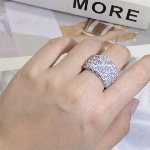 925 Sterling Silver Shiny Full Diamond Gemstone Ring 18K Oval Cut Cubic Zirconia Promise Cocktail Rings CZ Diamond Multi Row Ring Eternity Engagement Wedding Band Ring for Women Z.87 (US Code 9) - size: US Code 9