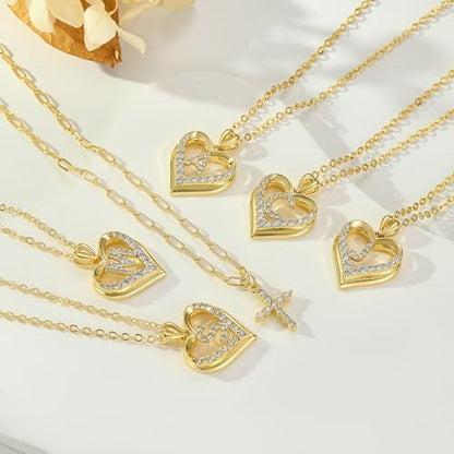 14K Gold Plated Layering Necklaces,Heart Initial Layered Necklace Cross Pendant Necklace Charm Personalized Stackable Jewelry Gift for Her - style: T