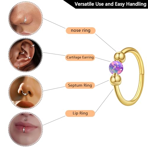 Thiswhyimbeauty 2PCS 18g Opal Nose Rings for Women Nose Hoops 8mm/10mm Hypoallergenic 316L Surgical Steel Nose Rings Piercing Jewelry Can Be Used as a Nose Ring, Septum Ring, and Cartilage Earring - color: A-Gold Purple opal