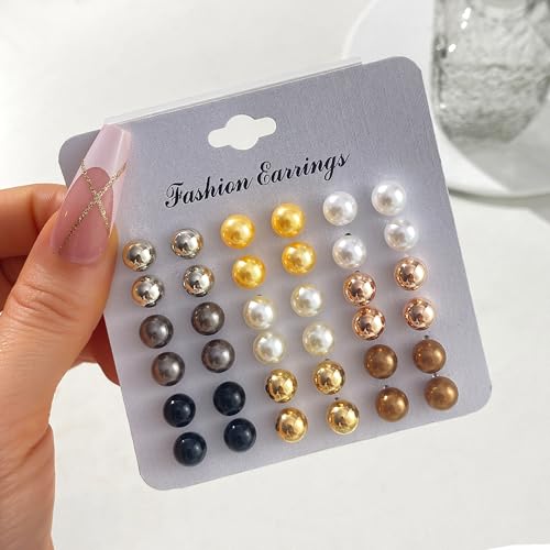 57 Pcs Gold Jewelry Set for Women,12 Pair Hoop Earrings，18 Pair Round Stud Earrings,21 Pcs Stackable Knuckle Rings,6 Pcs MultiLayer Pendant Necklaces，Fashion Accessories for women Gifts - style: Style 1