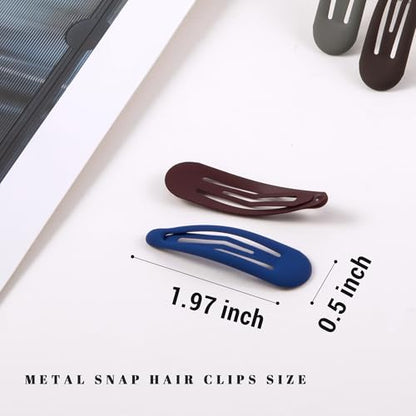 Small Hair Barrettes For Women No Slip Metal Snap Clips For Thin And Fine Hair,Matte Black Brown Blue Red Gray,20 PCS,1.97 x 0.5 Inch. - color: Matte Black Brown Blue Red Gray
