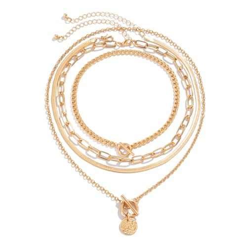 CSIYANJRY99 Layered Gold Necklaces for Women Chunky Gold Necklace Stack Layered Cuban Paperclip Snake Chain Necklace Retro Coin Dainty Pendant Toggle Clasp Necklace - style: Gold Disc