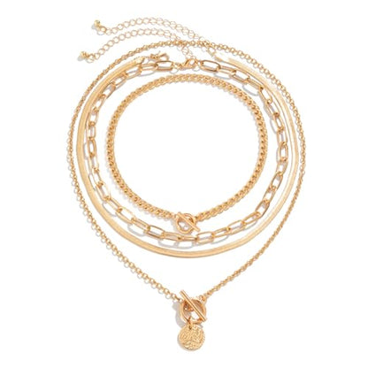 CSIYANJRY99 Layered Gold Necklaces for Women Chunky Gold Necklace Stack Layered Cuban Paperclip Snake Chain Necklace Retro Coin Dainty Pendant Toggle Clasp Necklace - style: Gold Disc