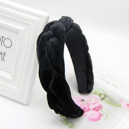 Black Headbands for Women, Braided Headband Velvet Padded Hair bands, Cute Hair Accessories for Women - color: Black
