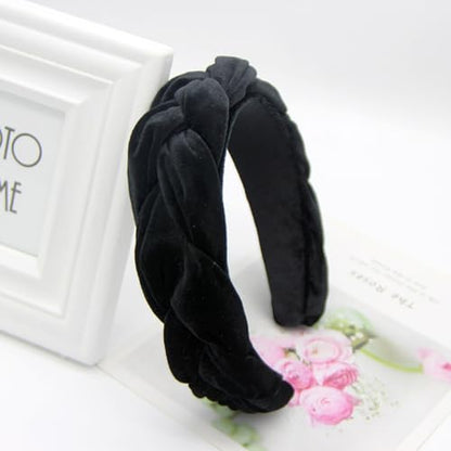 Black Headbands for Women, Braided Headband Velvet Padded Hair bands, Cute Hair Accessories for Women - color: Black