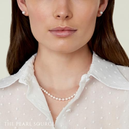 The Pearl Source 14K Gold 4-9mm AAA Quality Graduated Round White Freshwater Cultured Pearl Necklace for Women - color: Yellow Gold Clasp, size: 17" Princess Length