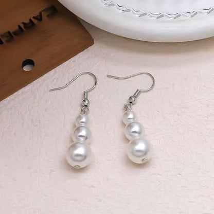 Faux Pearl Earrings for Women Dangling Sterling Silver Dangle Drop Earrings for Bridesmaids Bride 8/10/12mm
