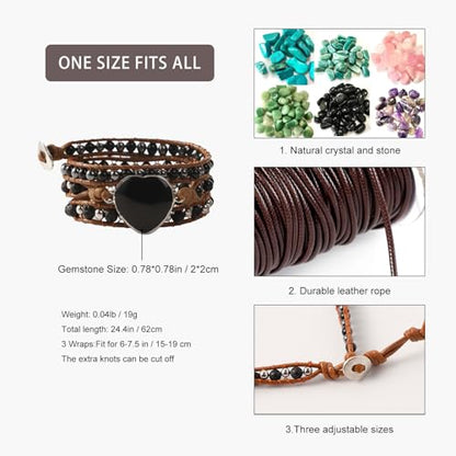 Artilady Leather Wrap Bracelet for Women, Pearl Beaded Bangle Stack Jewelry | Easy on-off, Elegant Handmade Multi-Layered, Daily Casual Date Beach Vacation, Gift for Ladies, Mother, Sister & Friend - style: Black bead
