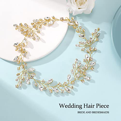 JAKAWIN Bride Wedding Hair Piece Rhinestone Bridal Hair Accessories Diamond Hair Vine for Women HV113 - color: 3 A Gold