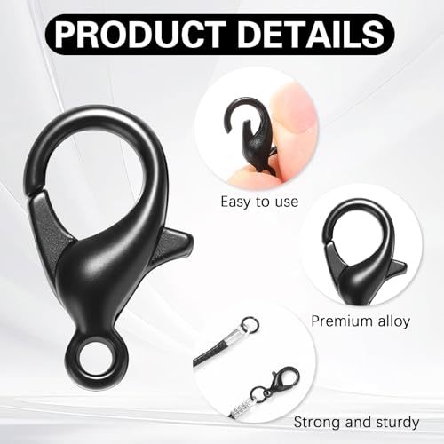 Syhood 600 Pieces Lobster Clasps and Open Jump Rings Set Lobster Claw Clasps and Closures for Jewelry Making and Bracelets Bracelet Hooks Jewelry Clips (Black) - color: Black