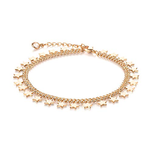 LOYATA Chain Bracelet Gold Link 14K Gold Plated Dainty Pearl Bracelet Simple Jewelry Gift for Women - style: Star Dangle-1