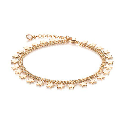 LOYATA Chain Bracelet Gold Link 14K Gold Plated Dainty Pearl Bracelet Simple Jewelry Gift for Women - style: Star Dangle-1