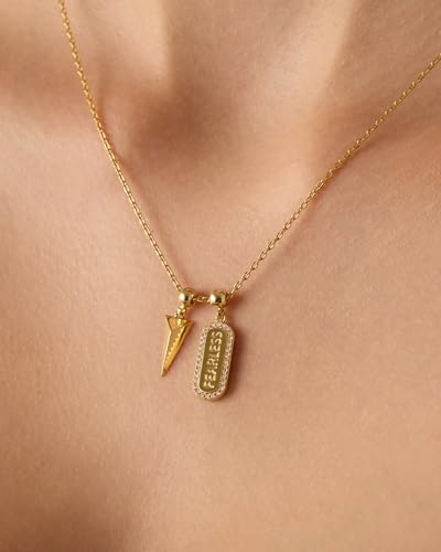 PAVOI 14K Gold Plated Dainty Necklace with Removable Charms Set for Women | 2 and 3-Pack Small Motif & Mantra Pendants, Adjustable Chain Gold Charm Necklace, Cute Jewelry Gifts - style: Fearless Pack