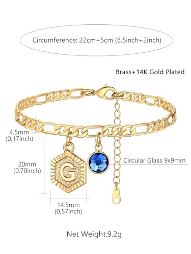 Custom4U Personalized Initial Ankle Bracelets for Women 14K Gold Plated Dainty CZ Birthstone Hexagon Letter Initial Anklets for Women Adjustable Silver/Gold Foot Chain Summer Beach Jewelry Gifts - color: Gold Hexagon-G