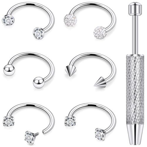 18G 16G 14G Horseshoe Septum Nose Ring Piercing Jewelry Stainless Steel Internal Thread Circular Barbell Daith Rook Earring Snake Bite Lip Ring Piercing Jewelry for Women Silver Black Gold - color: Silver, size: 14 Gauge, 10mm