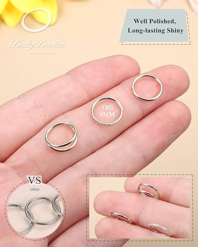 BodyBonita 3pcs Nose Rings Hoops - Double Hoop Nose Ring 14/16/18/20G Hinged CZ Piercing Jewelry Septum Clicker Rings Cartilage Earring Helix Rook Tragus Daith 7mm/8mm/9mm/10mm - color: Silver, size: 18 gauge(1.0mm)-9mm