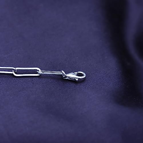 7" Length +1" Adjustable Paper Clip Chain Bracelet for Women | 14K Gold Over Sterling Silver Plain Jewelry - color: white-gold-plated-silver