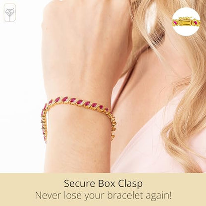 MAX + STONE 925 Sterling Silver Created Ruby Bracelet for Women | July Birthstone Ruby Bracelet | Hypoallergenic Sterling Silver Tennis Bracelets - style: Marquee Cut | White Topaz